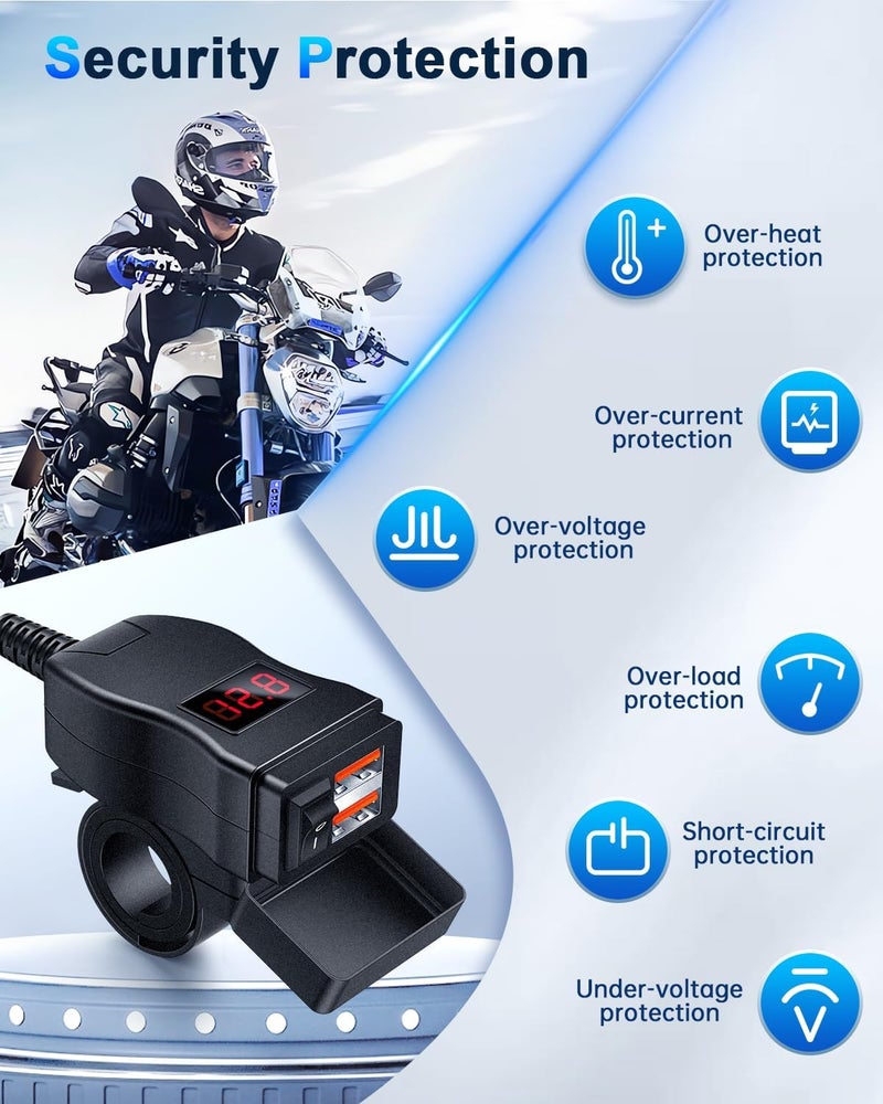 EXTRACTME Motorcycle USB Charger, Dual USB Quick Charge 3.0 Motorcycle Phone Charger with Voltmeter & ON/Off Switch, Waterproof Motorcycle Accessories for All Phone, Tablet, GPS (Red) - Image 5